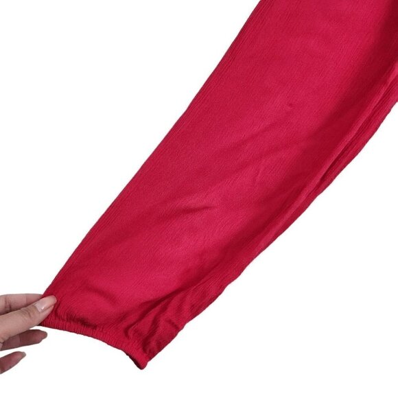 Torrid Blouse 1X Red Crinkle Gauze Crochet Detail Top‎ Longsleeve Casual - Picture 4 of 12